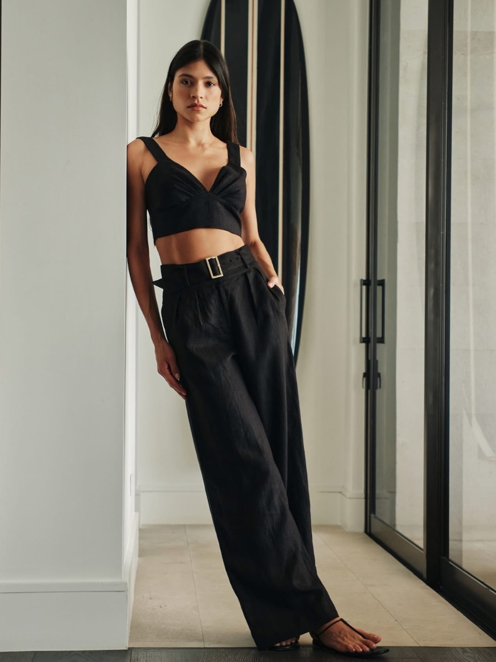 HEVRON minimalist stunning Levy Linen Top in Black